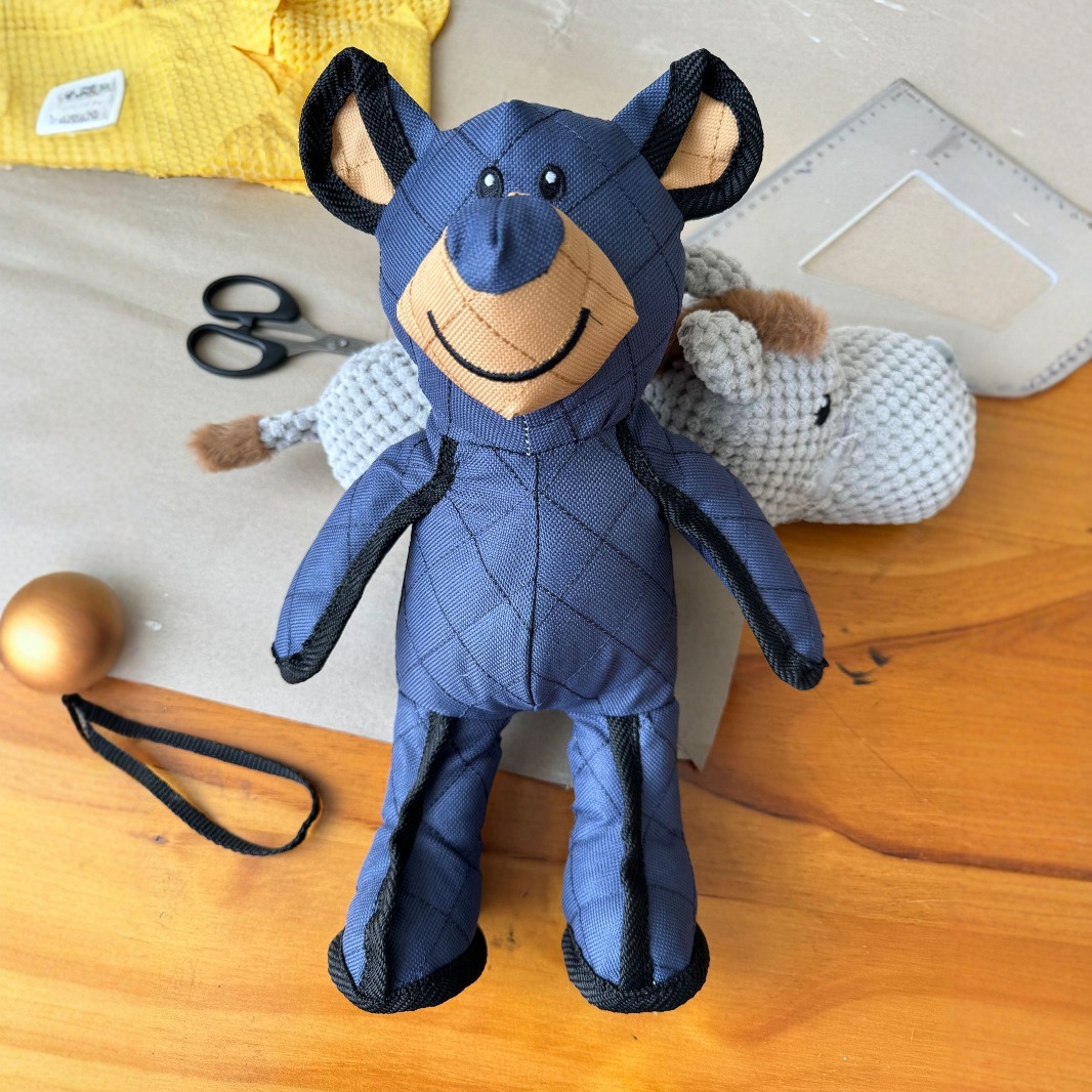 Large Plaid Oxford Fabric Bear Pet Toy with Squeaker