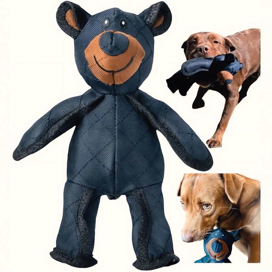 Large Plaid Oxford Fabric Bear Pet Toy with Squeaker