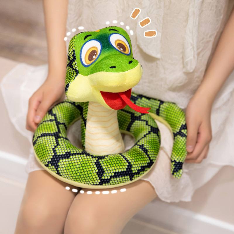 Custom Design Supported Realistic Cobra Plush Toy Prank Mascot Doll, Green Snake Stuffed Animal, OEM/ODM Customizable Python Plushie for Kids & Pranks