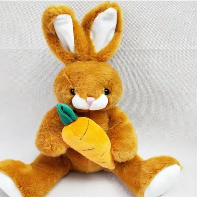 Plush Long-Eared Rabbit Holding a Radish