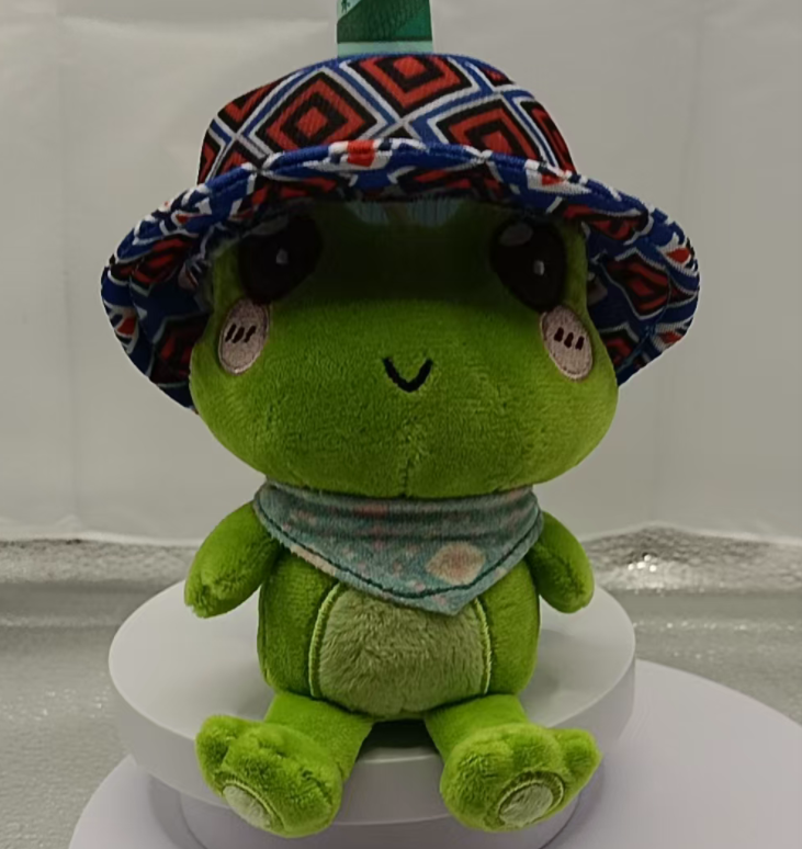 Little frog wearing folk custom hat–Custom cultural and creative souvenir plush toys